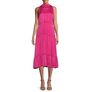 Sam Edelman Magenta Parachute High Neck Tiered Midi Dress 10